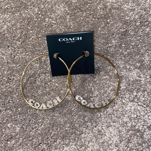 NWT Coach Gold Crystal Logo Hoop Earrings – Statement Style - Picture 1 of 3